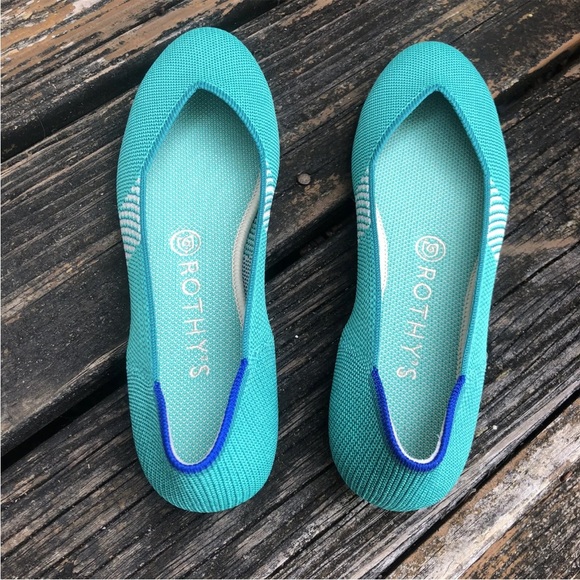 Rothys Calypso Aqua Turquoise Flats Sz 8 Round Toe Blue Slip On Shoes Vegan NIB - Picture 8 of 11